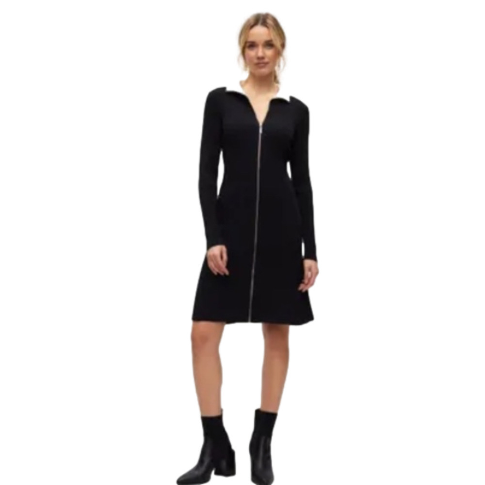 NWT - Front Zip Up Sweater Mini Dress (Style Collar 2 ways) Regular…